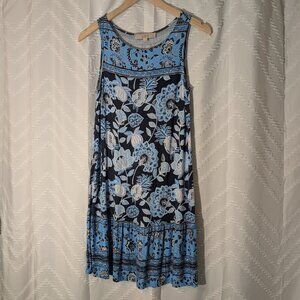 Loft Shift A-Line Sleeveless Tank Blue Pineapple Print Dress, Size SP